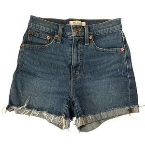 Madewell Women's Dark Blue Denim High-Rise Jean Shorts Size 23 Distressed